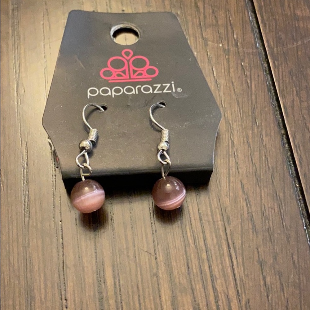 4/$15 Purple bead cats eye style drop earrings